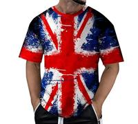 WILLBEST Union Jack T Shirts for Men UK Short Sleeve Union Jack Printed Flag T-Shirt Men's Summer Casual Independence Day Flag Print Short Sleeve Crew Neck Shirt for Men