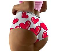 WILLBEST Valentines Day Panties Women's Cotton Hipster Briefs Love Heart Print Pattern Sexy Underwear Briefs Breathable Seamless Elastic Waist Soft Knickers for Women Couples