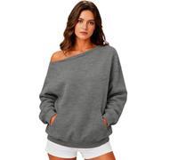 WILLBEST Women's Off Shoulder Sweatshirt Long Sleeve Jumper Top Cozy Fleece Solid Color Oversized Lightweight Slouchy Pullover Tops Y2K Streetwear Casual Autumn Winter Outfits