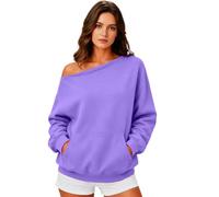 WILLBEST Women's Off Shoulder Sweatshirt Long Sleeve Jumper Top Cozy Fleece Solid Color Oversized Lightweight Slouchy Pullover Tops Y2K Streetwear Casual Autumn Winter Outfits