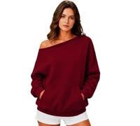 WILLBEST Women's Off Shoulder Sweatshirt Long Sleeve Jumper Top Cozy Fleece Solid Color Oversized Lightweight Slouchy Pullover Tops Y2K Streetwear Casual Autumn Winter Outfits