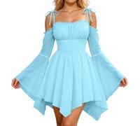 WILLBEST Women's Renaissance Fairy Dress Off Shoulder Bell Sleeve Corset Mini Dress Fairy Halloween Cosplay Outfit