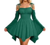 WILLBEST Women's Renaissance Fairy Dress Off Shoulder Bell Sleeve Corset Mini Dress Fairy Halloween Cosplay Outfit