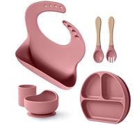 WILLBETTER 6-Pcs Silicone Baby Feeding Set for Weaning & Self Feeding | Strong Suction Divided Plates & Bowl, Bib, Spoon & Fork | Food Grade BPA-Free, Dishwasher Safe | Non-Slip Toddler Kit