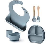 WILLBETTER 6-Pcs Silicone Baby Feeding Set for Weaning & Self Feeding | Strong Suction Divided Plates & Bowl, Bib, Spoon & Fork | Food Grade BPA-Free, Dishwasher Safe | Non-Slip Toddler Kit
