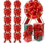 WILLBOND 10 Pcs Large Christmas Pull Bows Gift Wrapping 6 Inch Pull Bows for Christmas Party Birthday Wedding Baskets Xmas for Gift Wrapping Decorations(Red-Gold)