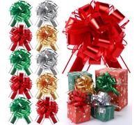 WILLBOND 10 Pcs Large Christmas Pull Bows Gift Wrapping 6 Inch Pull Bows for Christmas Party Birthday Wedding Baskets Xmas for Gift Wrapping Decorations(Red,Green,Gold,Silver)