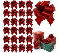 WILLBOND 100 Pcs 5 Inch Christmas Pull Bows Wrapping Gift Bows with Ribbon Present Box Basket Decoration for Christmas Birthday Wedding Holiday Packaging Decor (Red)