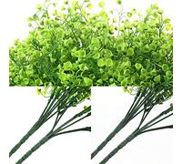 WILLBOND 12 Bundles Artificial Flowers Outdoor Artificial Plant Decor UV Resistant Fake Plastic Flowers Faux Shrubs for Home Garden Porch Hanging Planters Outdoor Spring Summer Decoration (Green)