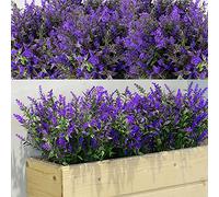 WILLBOND 12 Bundles Artificial Lavender Flowers Plastic UV Resistant Fake Flowers Decorative Fake Shrubs Bushes Plants for Garden Porch Yard Home Outdoor Indoor Decorations (Purple)