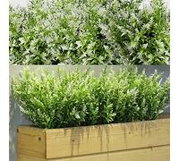 WILLBOND 12 Bundles Artificial Lavender UV Resistant Plants Outdoor Faux Flowers Shrubs for Floral Arrangement, Table Centerpiece, Home Garden Decor (White)