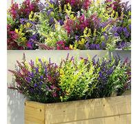 WILLBOND 12 Bundles Artificial Lavender UV Resistant Plants Outdoor Faux Flowers Shrubs for Floral Arrangement, Table Centerpiece, Home Garden Decor (Mixed Color)