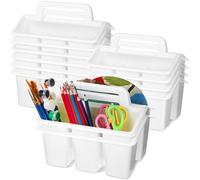 WILLBOND 12 Pcs Classroom Storage Caddies Stackable Utility Caddies with 4 Compartment Plastic Caddy with Handle Portable Storage Bins Organizers for Kids Schools Art Craft Supplies(White)