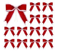 WILLBOND 12 Pcs Red Velvet Christmas Bow with White Fluffy Edges 7 x 7 Inch Tree Topper Ornaments Wrapping Bows for Xmas Wreath Door Rustic Farmhouse
