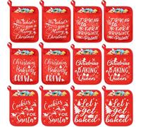 WILLBOND 12 Piece Christmas Pot Holders with Pocket - Funny Hot Pads for Kitchen, Oven, Baking & Cooking