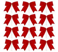 WILLBOND 12 Pieces Buffalo Plaid Bows Burlap Decorative Velvet Bows for Wreaths for Gift Wrap Christmas Party Decoration(Wine Red,6 x 6 Inch)