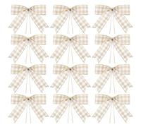WILLBOND 12 Pieces Buffalo Plaid Bows Burlap Decorative Velvet Bows for Wreaths for Gift Wrap Christmas Party Decoration(White Rustic,7 x 7 Inch)