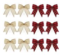 WILLBOND 12 Pieces Buffalo Plaid Bows Decorative Bows for Wreaths for Easter, Saint Patrick's Day Tree Party Indoor Outdoor Home Decoration(Black and Red, Beige, 6 x 6 Inch)