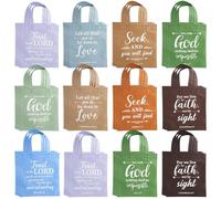 WILLBOND 120 Pcs Christian Tote Gift Bags Reusable Bible Verse Non Woven Fabric Bags Bulk Morandi Color Religious Inspirational Goodie Wrapping with Handle for Church Christmas Party Favors Supply