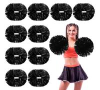 WILLBOND 12pcs Cheerleading Pom Poms Bulk Metallic Foil Cheerleader Pompoms with Baton Handle for Football Basketball Cheering Squad Team Game Sports Dance Party Outfit (Black)