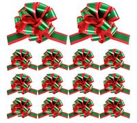 WILLBOND 16 Pieces Christmas Pull Bows Red and Green Gift Wrap Bows with Ribbon for Christmas Wreath Gift Basket DIY Craft, 5 Inches