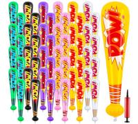 WILLBOND 17 Inch Inflatable Baseball Bat Bulk Baseball Party Favors Decorations, Inflatable Blow up Bat with 1 Pump for Party Supplies Carnival Prizes(48 Pcs,Yellow Pink Green Black Purple and White)
