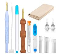 WILLBOND 17 Pcs Punch Needle Kit Adjustable Punch Needle Tool Include Wooden Handle Embroidery Pen Cloth Large Eye Sewing Needles for Beginners Adults DIY Craft Gifts(Blue, Sky Blue)