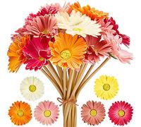 WILLBOND 18 Pcs Artificial Gerbera Daisies Flowers 15 in Pink and Orange Fake Daisy Bouquet with Flexible Stems Boho Faux Wildflower for Groovy Sunset Soiree Wedding Bridal Party Home Decor, 6 Colors