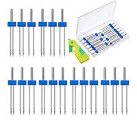WILLBOND 18 Pcs Double Sewing Machine Needles Double Needle Pins Extendable with Plastic Box, Automatic Needle Threader, 3 Mixed Sizes 2.0/90, 3.0/90, 4.0/90