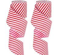 WILLBOND 2 Rolls Wired Ribbon Red White Striped 2.5 Inch X 6 Yard | Glitter Candy Cane Design for Xmas Tree Decor, Wired Edge Holds Shape for Bows Wreaths, 12 Yards for Gift Wrapping Crafts