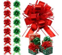 WILLBOND 20 Pieces 6 Inch Pull Bows Gift Wrapping Ribbon Pull Bows for Christmas Wedding Baskets Valentine Multicolor Wrap Accessory for Gift Present Holiday Decor (Red, Green)