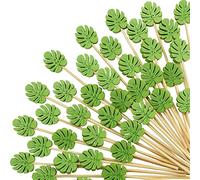 WILLBOND 200pcs Tropical Monstera Leaf Cocktail Picks Handmade Bamboo Toothpicks 4.7'' Toothpicks Cocktail Picks for Drinks Skewers Cactus Decor Cactus Party Decorations Cowboy Toothpicks