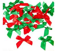 WILLBOND 24 Pcs Red Green Gift Wrap Bows 2 Inch Mini Satin Ribbon Bows Self Adhesive Bow Small Elegant Bow for Gift Wrapping DIY Crafts Wedding Birthday Baby Shower Valentine's Day Christmas