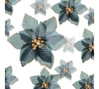 WILLBOND 24 Pieces 3 Size Christmas Glitter Poinsettia Flowers Wedding Faux Flowers Christmas Decoration Ornaments For Christmas tree New Year Home Outdoor Decoration (Black Green,3.2/4/6 Inches)
