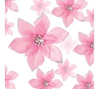 WILLBOND 24 Pieces 3 Size Christmas Glitter Poinsettia Flowers Wedding Faux Flowers Christmas Decoration Ornaments For New Year Home Outdoor Decoration (Pink,4/6/8.7 Inches)
