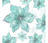 WILLBOND 24 Pieces 3 Size Christmas Glitter Poinsettia Flowers Wedding Faux Flowers Christmas Decoration Ornaments For Christmas tree New Year Home Outdoor Decoration (Blue and Green,3.2/4/6 Inches)