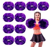 WILLBOND 24pcs Cheerleading Pom Poms Bulk Metallic Foil Cheerleader with Baton Handle Plastic Ring Cheerleader Pompoms for Spirit Game Sports Dance Cheering Squad Soccer (Purple)