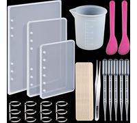 WILLBOND 26 Pcs Resin Notebook Mold Kits Cover Silicone Molds for A5 A6 A7 Silicone Resin Molds for Notebook Epoxy Resin DIY with Book Rings Spoon Tweezer Cup Dropper Wood Stick