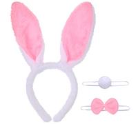 WILLBOND 3 Piece Easter Bunny Ears Set White and Pink Plush Rabbit Bunny Ears Headbands Tail Bow and Tie Costume for Easter Party Cosplay Favor Hair Accessories for Adult Women