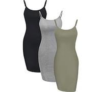 WILLBOND 3 Pieces Basic Cami Women Long Tanks Dress with Strap, Solid Color, Black, Grey, Army Green, XXL