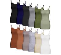 WILLBOND 3 Pieces Women Basic Long Tanks Adjustable Spaghetti Strap Camisole Top, Muted Colors, XL