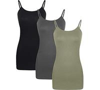 WILLBOND 3 Pieces Women's Basic Long Tanks Adjustable Spaghetti Strap Camisole Top, Black, Dark Grey and Green, L