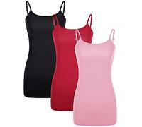 WILLBOND 3 Pieces Women's Basic Long Tanks Adjustable Spaghetti Strap Camisole Top, Black, Wine red, Pink, XXL