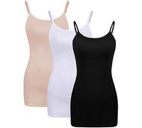 WILLBOND 3 Pieces Women's Basic Long Tanks Adjustable Spaghetti Strap Camisole Top, Set of Colours 2, L