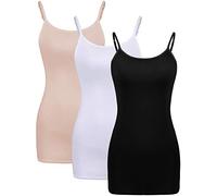 WILLBOND 3 Pieces Women's Basic Long Tanks Adjustable Spaghetti Strap Camisole Top, Set of Colours 2, XXL