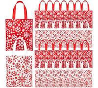 WILLBOND 30 Pcs Christmas Bags Gift Reusable Snowflake Non Woven Gift Bags Bulk Red and White Fabric Tote Wrapping with Handle for Religious Theme Party Xmas Party Supply