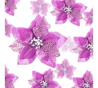 WILLBOND 36 Pieces Christmas Glitter Poinsettia Faux Flowers Christmas Flowers Decorations Wedding Xmas Tree New Year Ornaments (Light Purple)