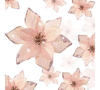WILLBOND 36 Pieces Christmas Glitter Poinsettia Flowers Artificial Flowers Wedding Glitter Christmas Tree New Year Ornaments (Rose Gold,3 Inch, 4 Inch, 6 Inch)