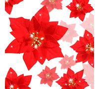 WILLBOND 36 Pieces Glitter Poinsettia Christmas Tree Ornament Christmas Flowers Decor Ornament Artificial Poinsettia, 3/4/6 Inches (Red, Christmas Poinsettia Style)