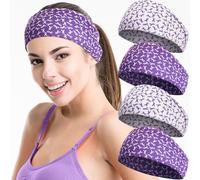WILLBOND 4 Pcs Purple Ribbon Pancreatic Cancer Awareness Headbands for Women Domestic Violence Awareness Headbands Thin Elastic Sweat Wicking Stretchy Hairband for Charity Fundraiser Support Supplies
